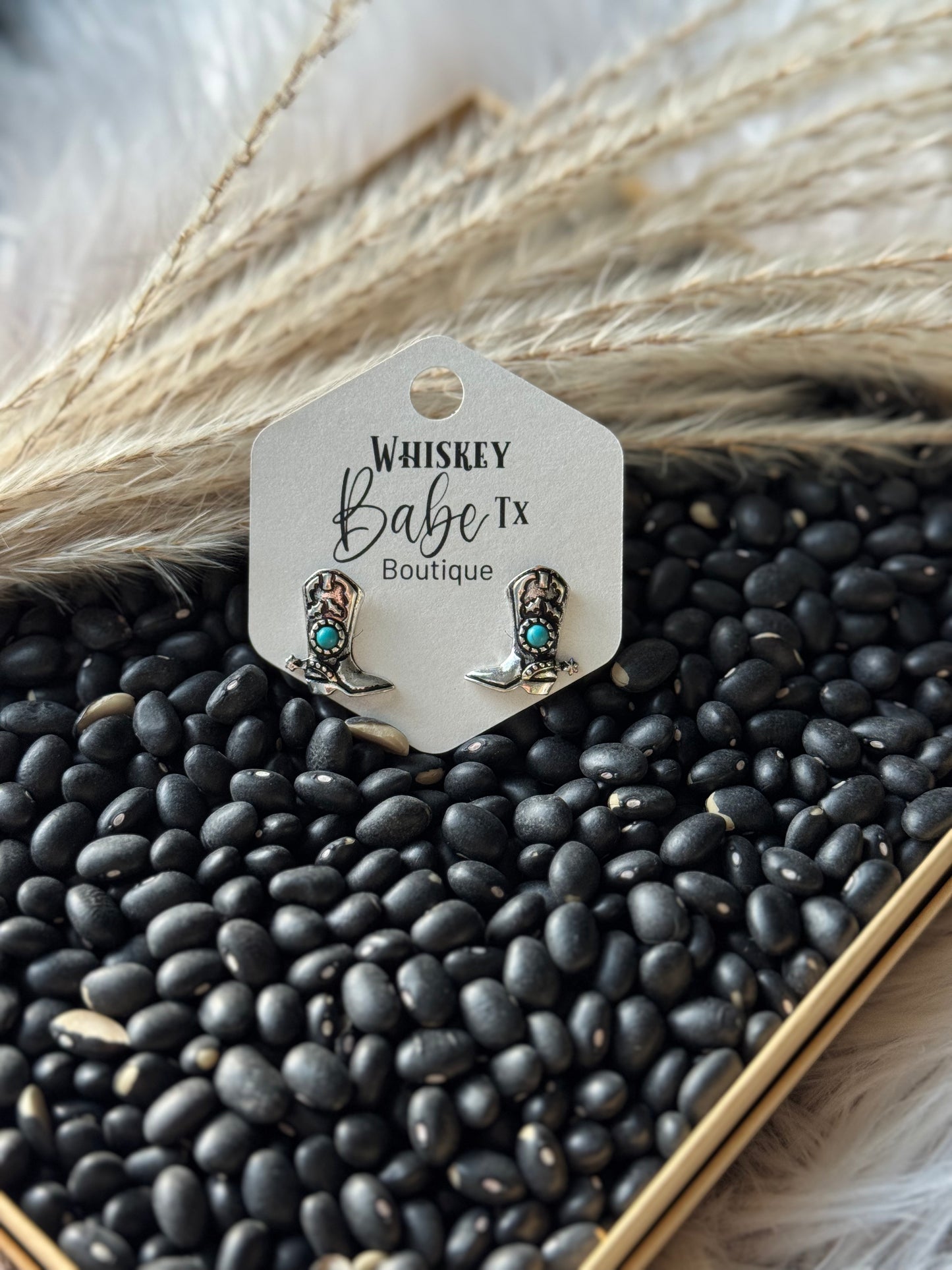 Boot shaped stud earrings with turquoise color stone
