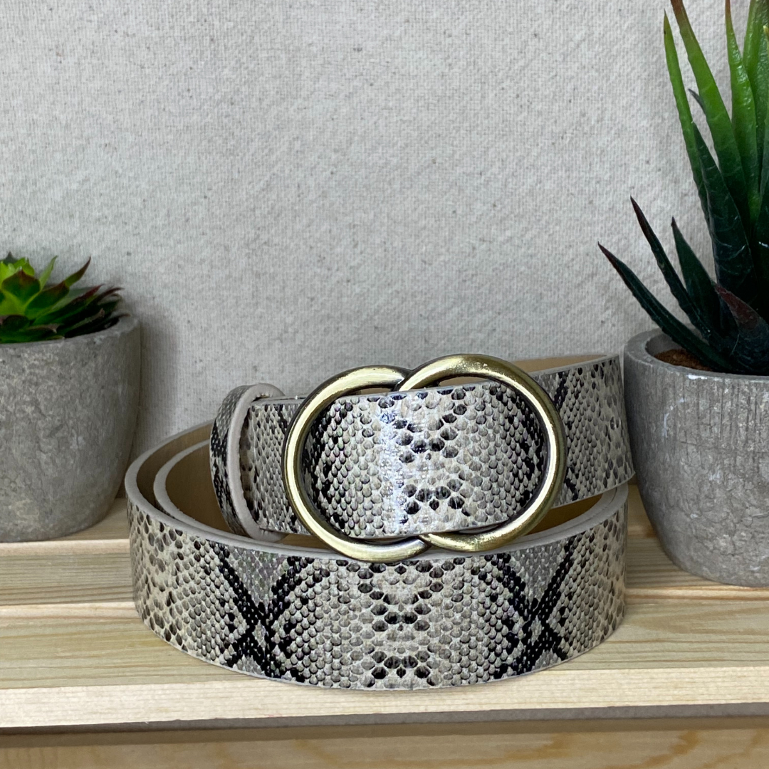 Grey Snakeskin Double O Belt