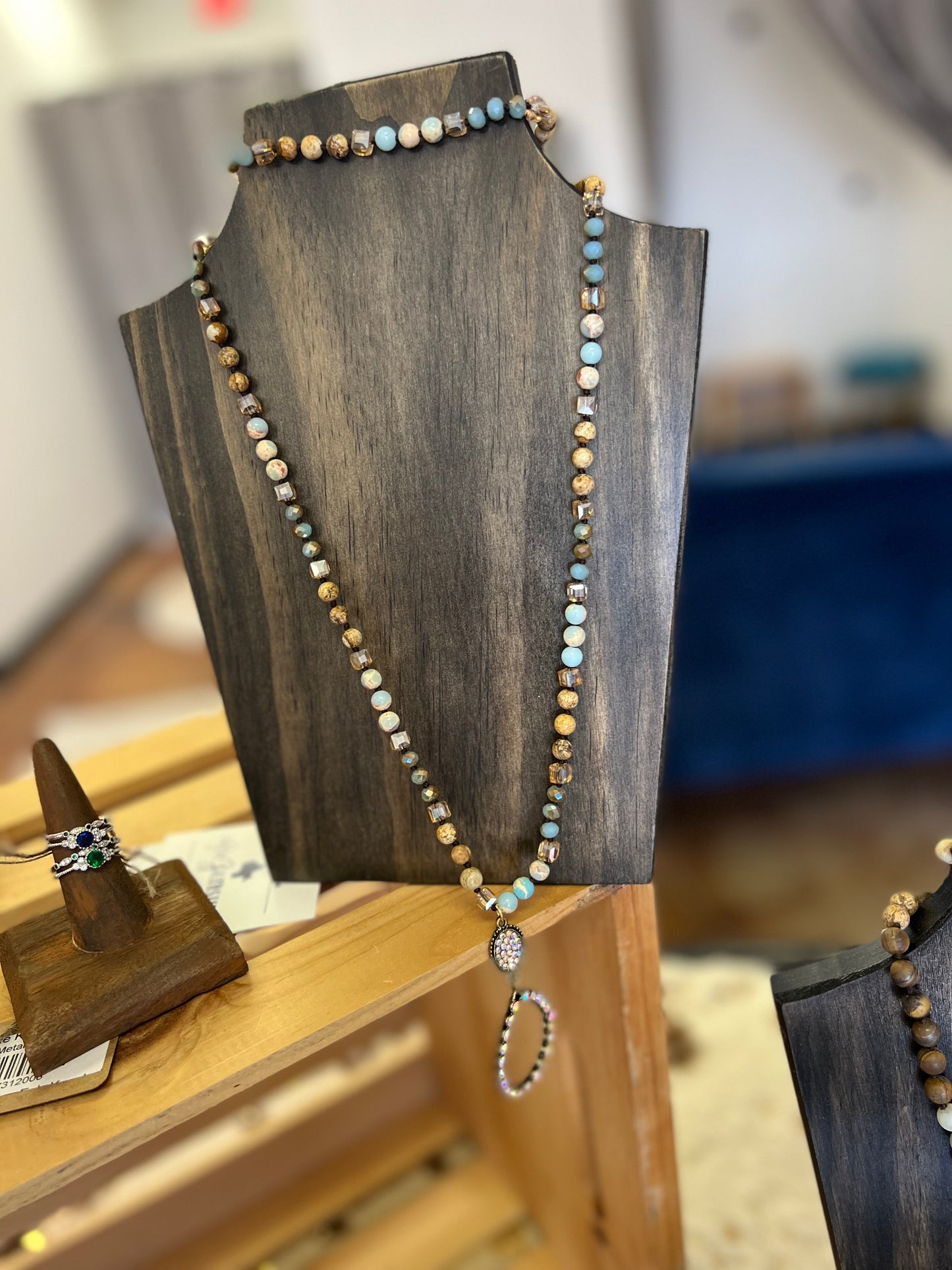 Blue Champagne Rhinestone Pave Necklace