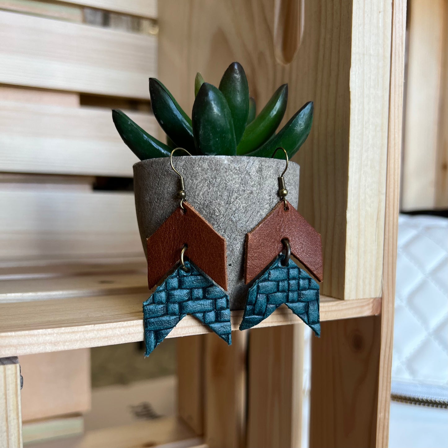 Turquoise & Saddle Leather Earrings