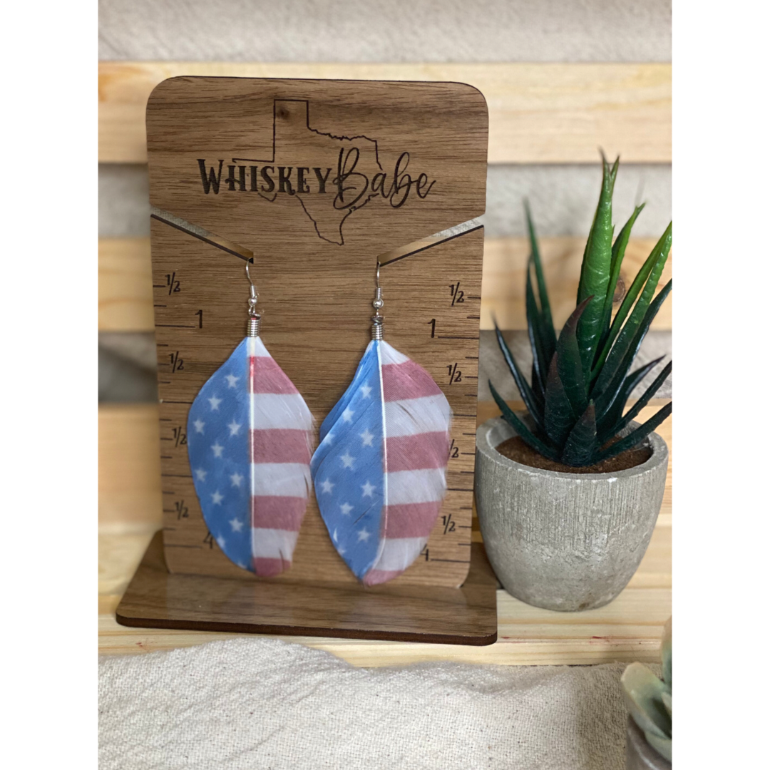 American Flag Feather Earrings