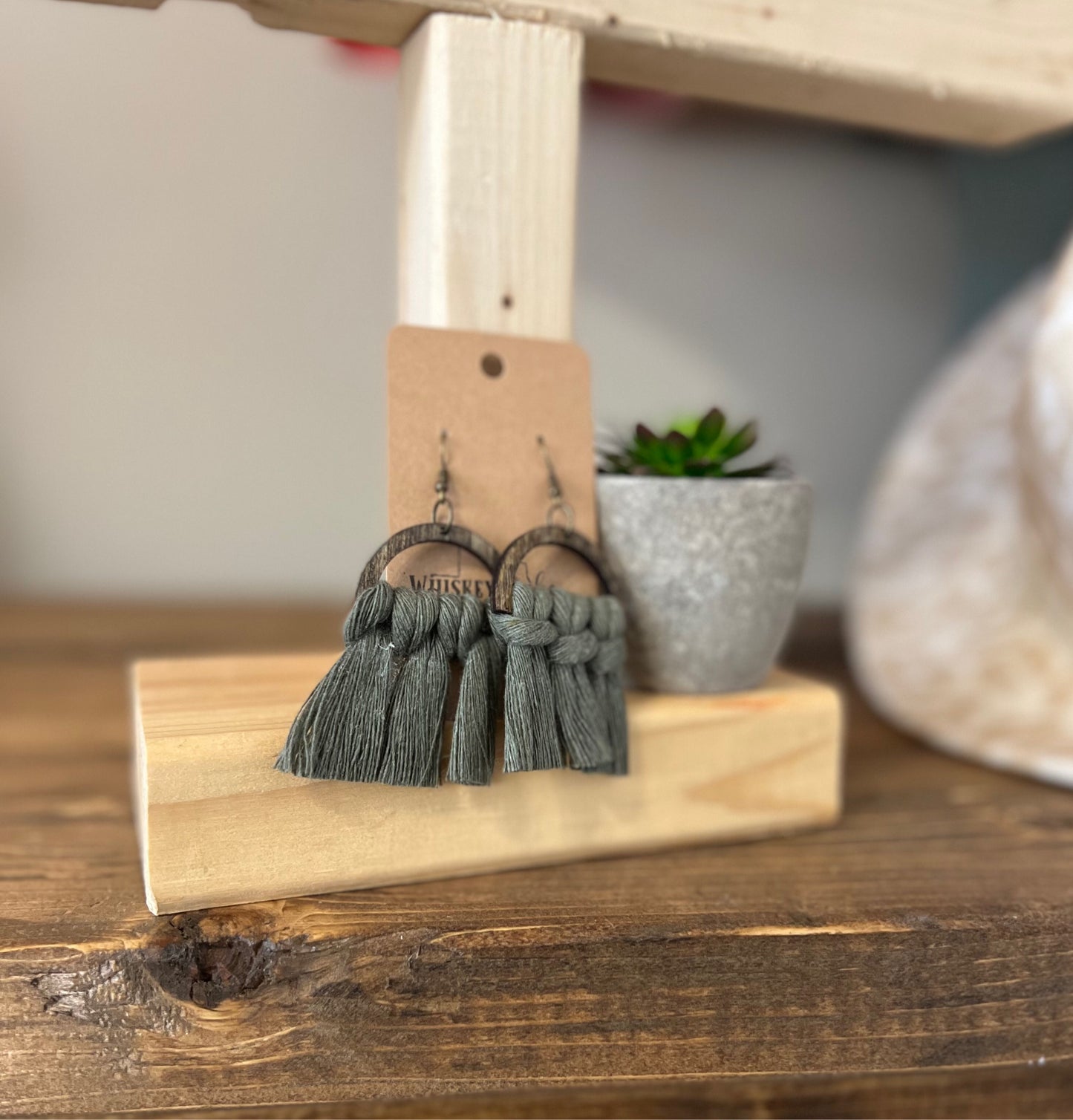 Wood Macrame Earrings