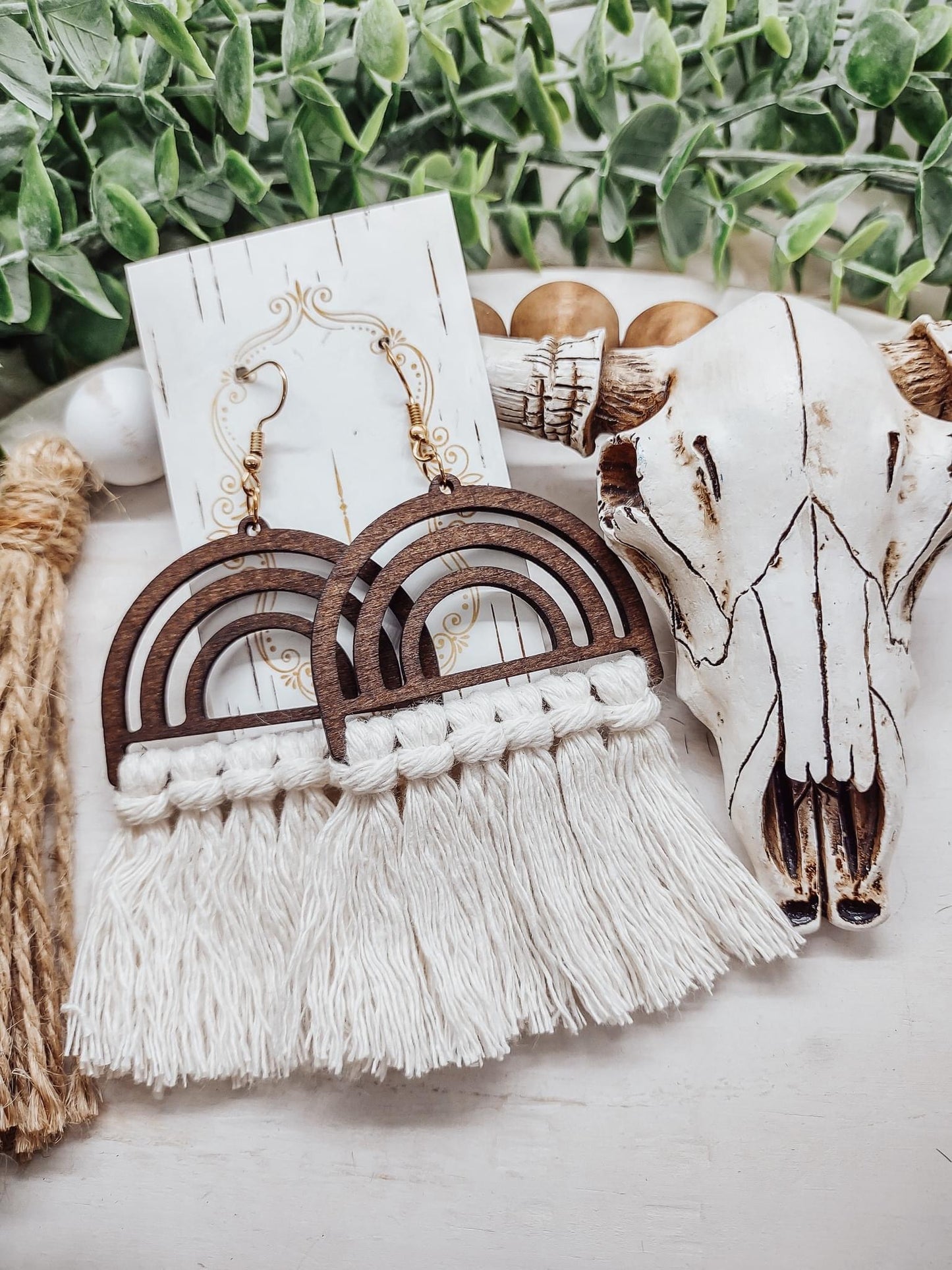 Macrame & Wood Earrings