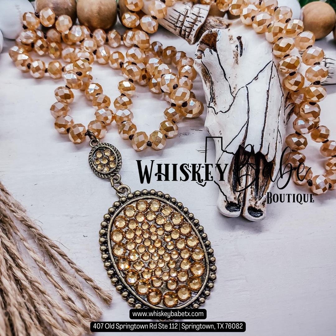 Amber Crystal Glass Beaded Rhinestone Necklace