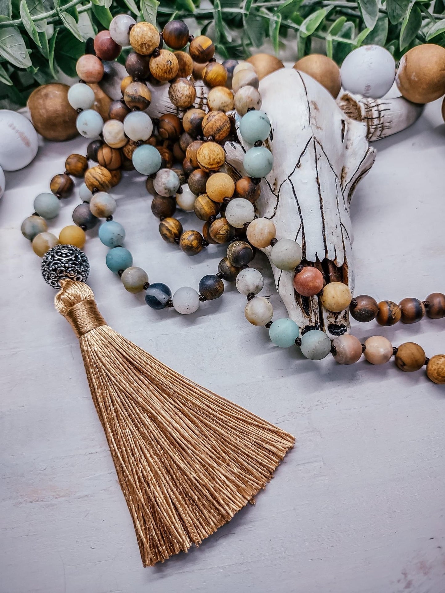 Tiger Eye Beaded Tassel Necklace