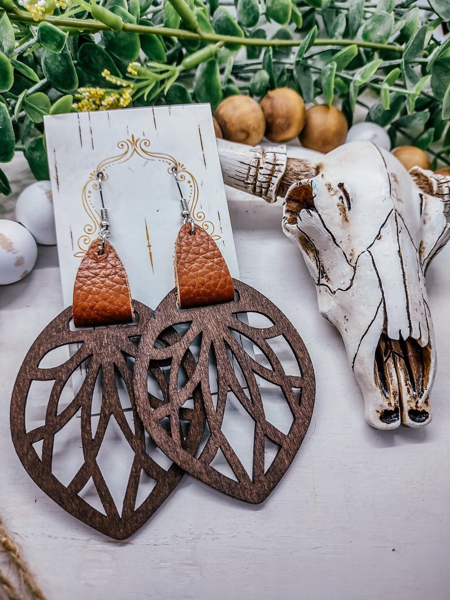 Leather & Wood Earrings