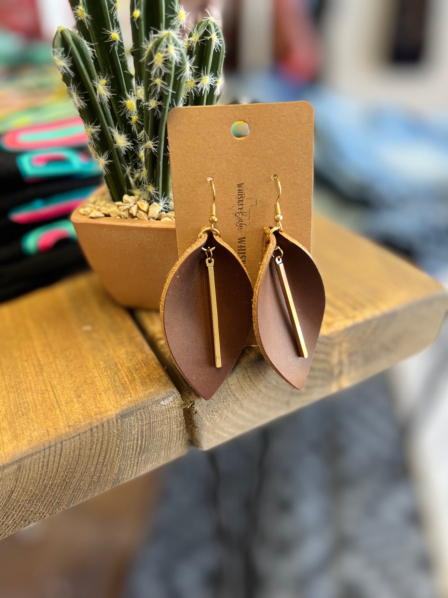 Whiskey Tan Leather Earrings