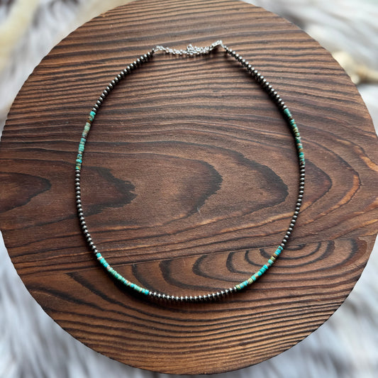 Turquoise Heishi & Sterling Silver Pearl Necklace