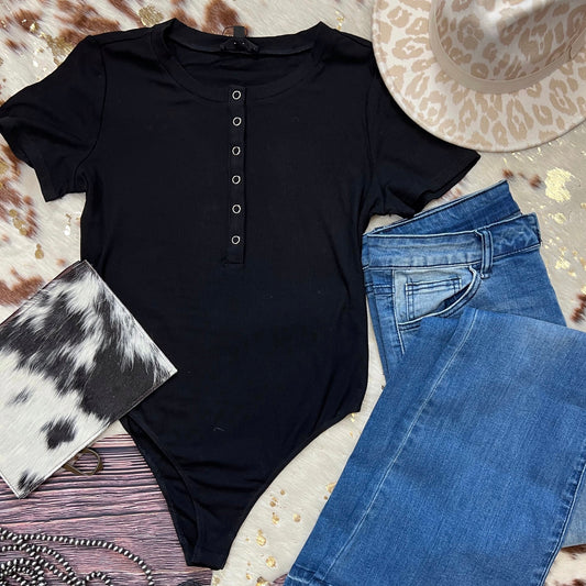 Ribbed Tee Bodysuit Black