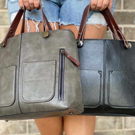 Double Front Pocket Purse in Black or Grey