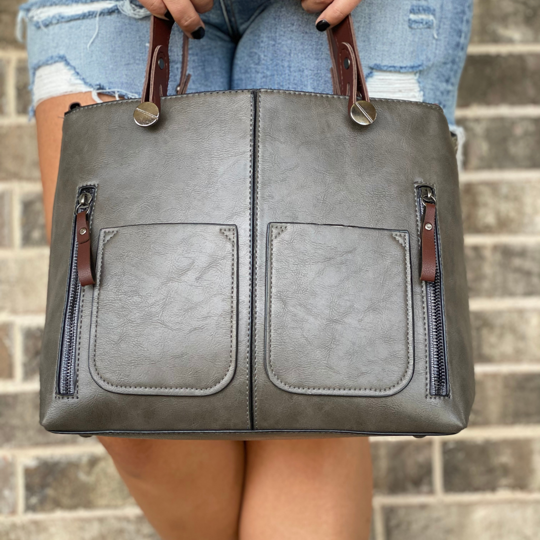 Double Front Pocket Purse in Black or Grey