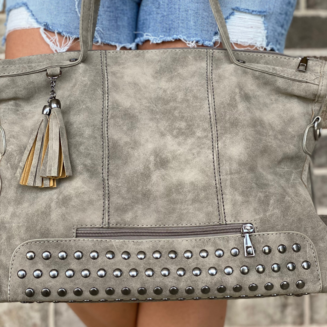Grey Studded Faux Suede Purse