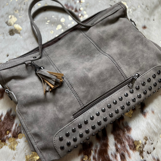 Grey Studded Faux Suede Purse