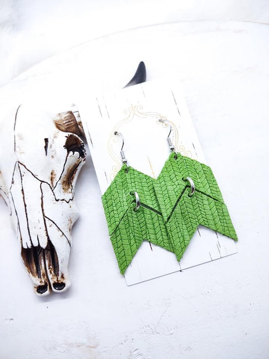 Green Palm Leather Earrings