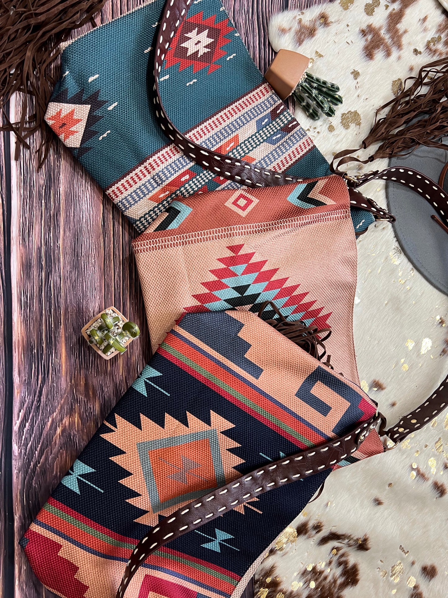 Aztec Fringe Tote Purse Tan