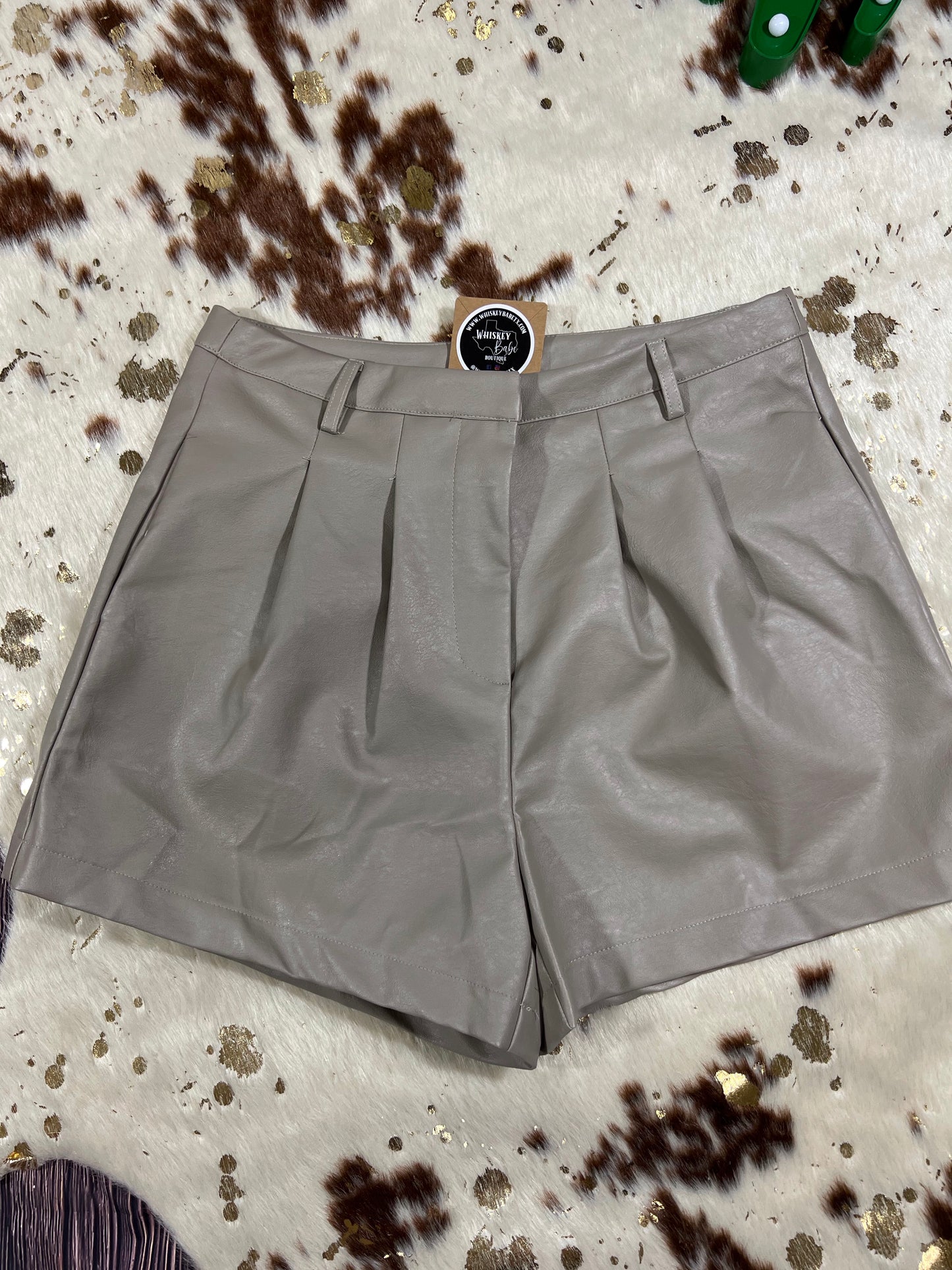 Faux Leather Shorts Grey Taupe