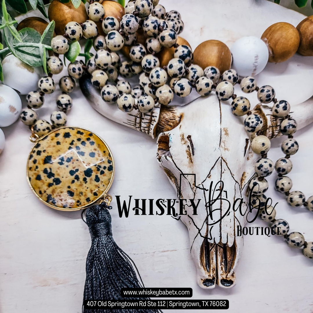 Jasper Stone & Beaded Tassel Necklace