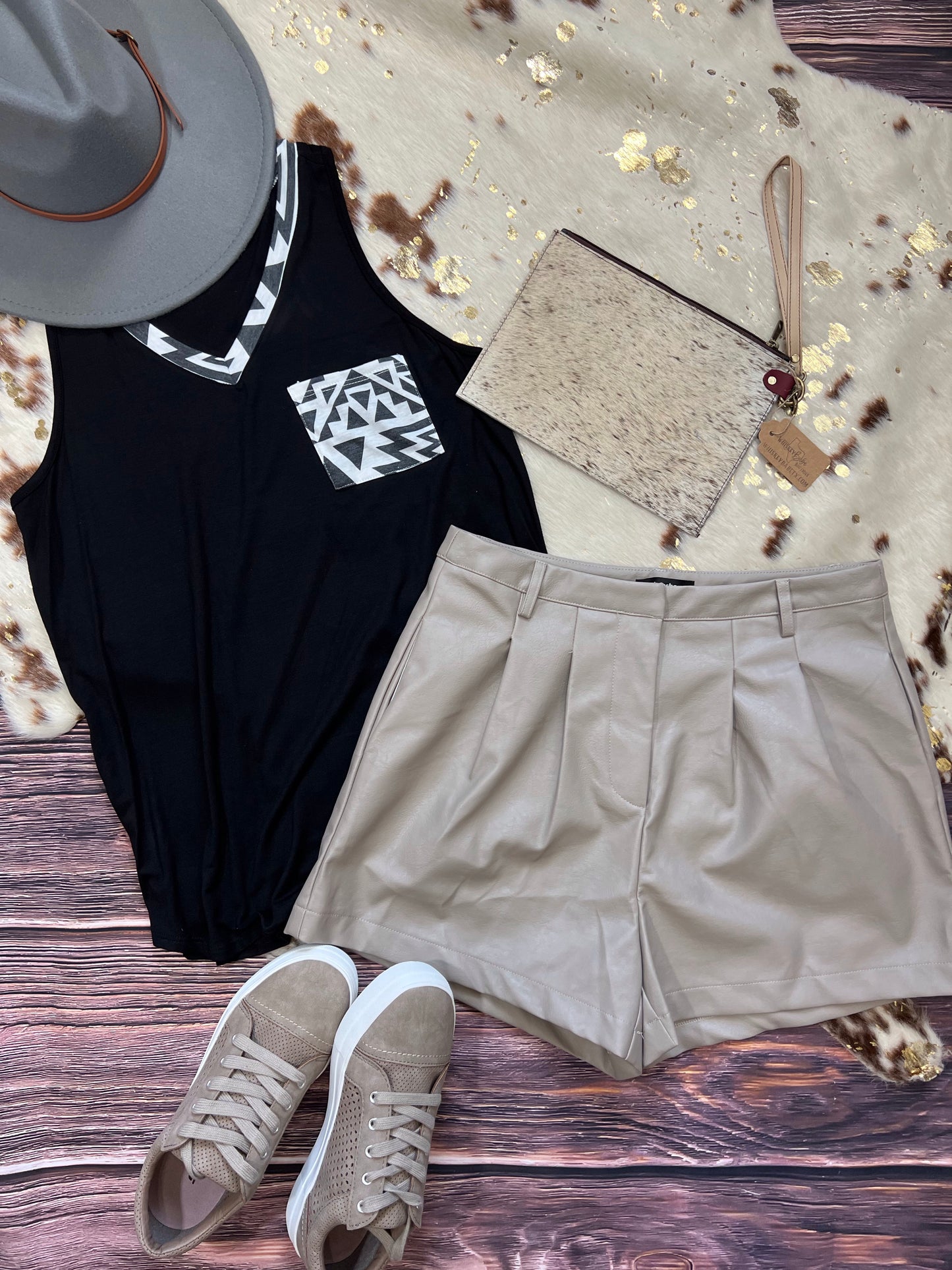 Faux Leather Shorts Grey Taupe