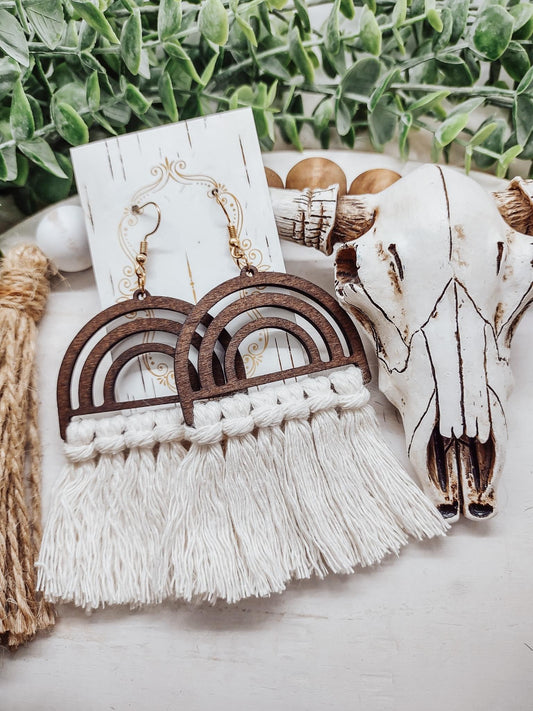 Macrame & Wood Earrings