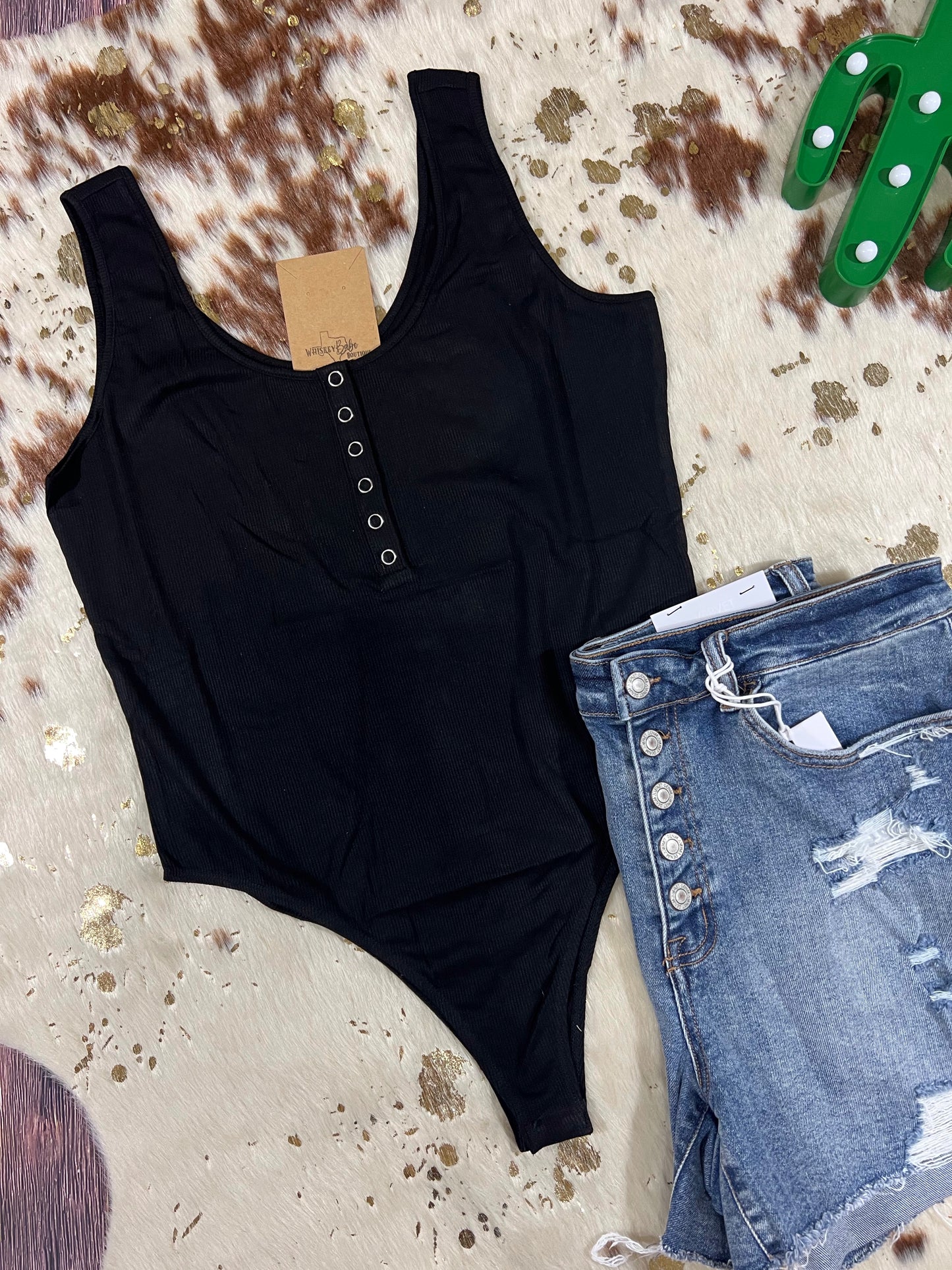 Ribbed Tank Bodysuit Black