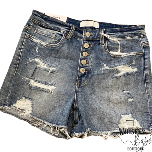 Rebecca Distressed Denim Shorts by Vervet
