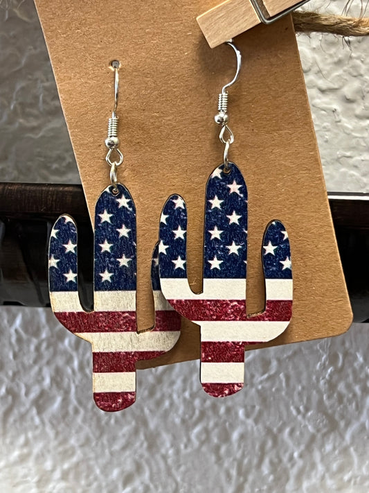 Flag Cactus Wood Earrings