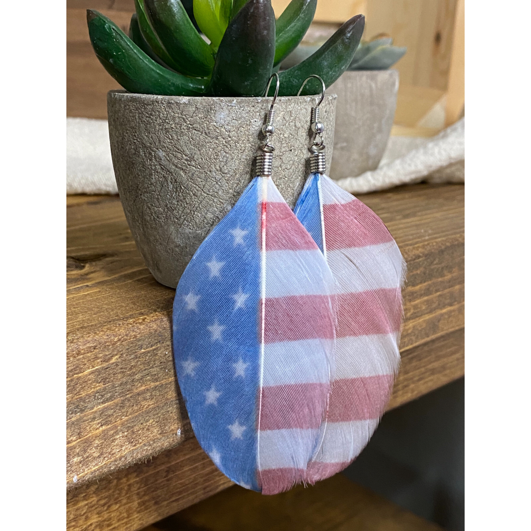 American Flag Feather Earrings