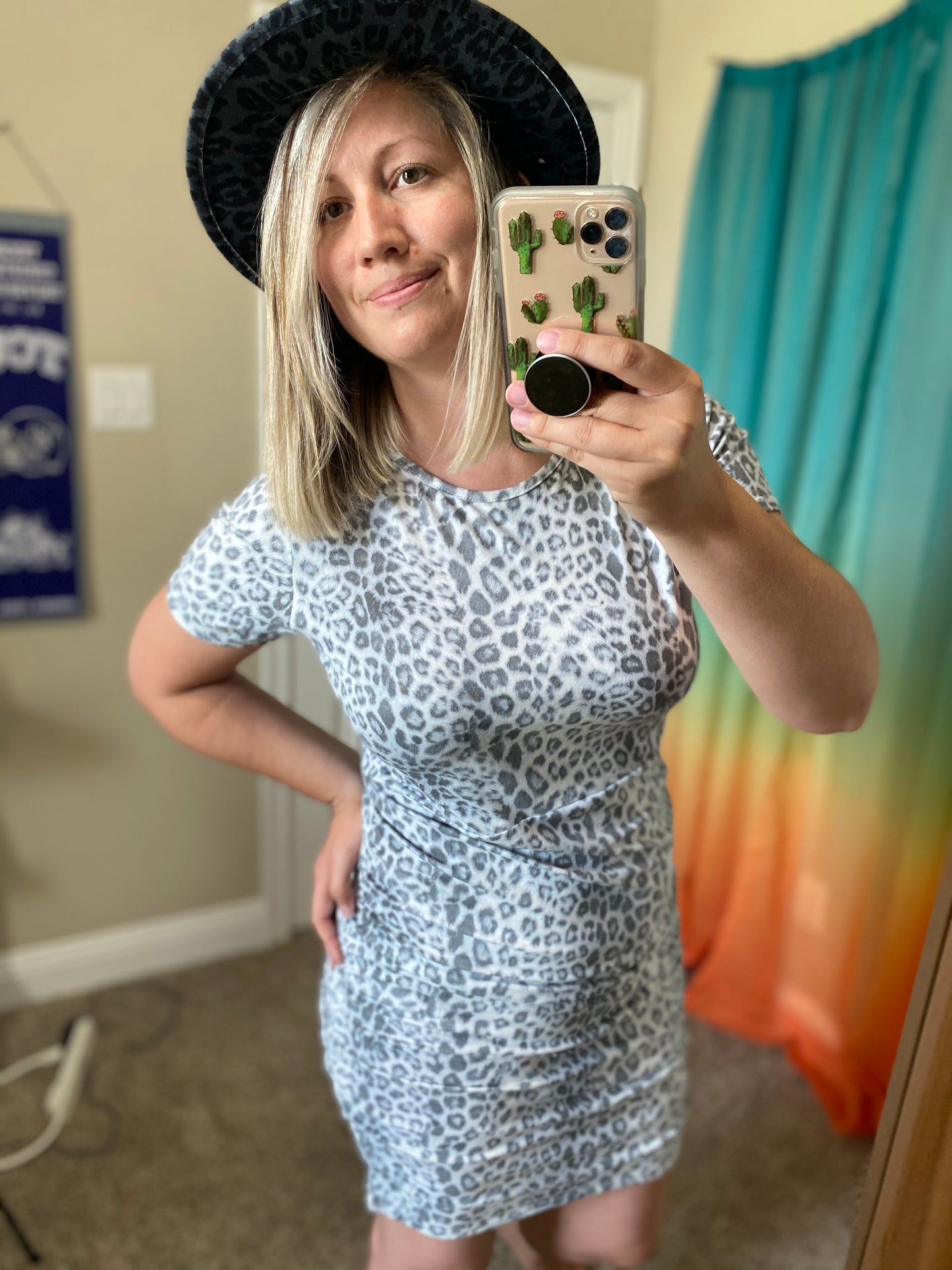Grey Leopard Ruched Dress