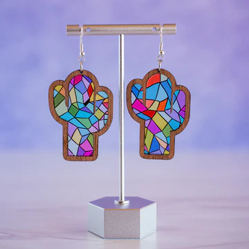 Stained Glass Cactus Dangles