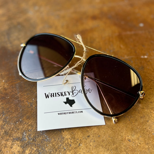 Queen Bee Aviator Sunglasses Gold/Black